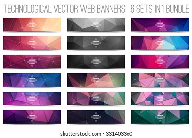 Bundle of 18 abstract digital technological web banners. Vector design elements. Internet technology background. Design vector elements. Media advertising business. Internet business 
