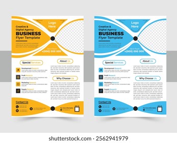 A bundle of 2 templates of a4 flyer, modern business flyer template, abstract business flyer, creative marketing agency flyer design.