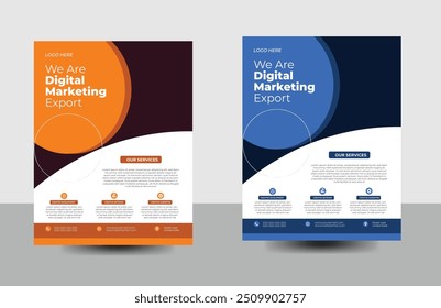 Un Paquete de 2 Plantillas de folleto A4. Diseño de Plantilla de folleto de negocios Corporativa con color azul, naranja y blanco. marketing, propuesta de negocios, portada, Plantilla moderna. 