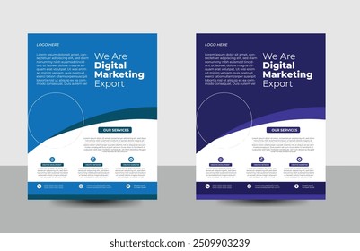 a bundle of 2 templates of a4 flyer.Corporate business flyer template design set with blue, orange and white color. marketing, business proposal, cover page, modern template. 