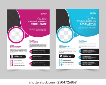 A bundle of 2 templates of a4 flyer,Flyer template layout design.Abstract business flyer,business flyer layout editable vector,flyer mockup in bright colors.Perfect for creative professional business.