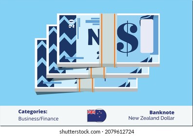 Bundle of 20 New Zealand Dollar Money flat design.  New Zealand business, payment and finance element. Can be used for web, mobile, infographic and print.