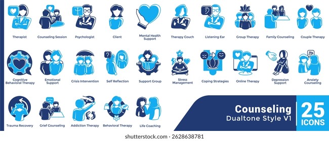 Bundle of 25 Counseling themed icons Dualtone style.