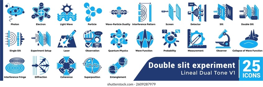 Bundle of 25 Double slit experiment themed icons Dualtone style.