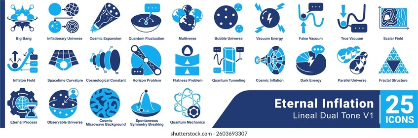 Bundle of 25 Eternal Inflation themed icons Dualtone style.