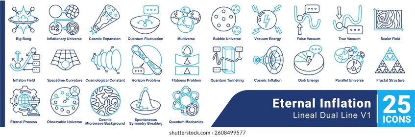 Bundle of 25 Eternal Inflation themed icons Dual Line style.