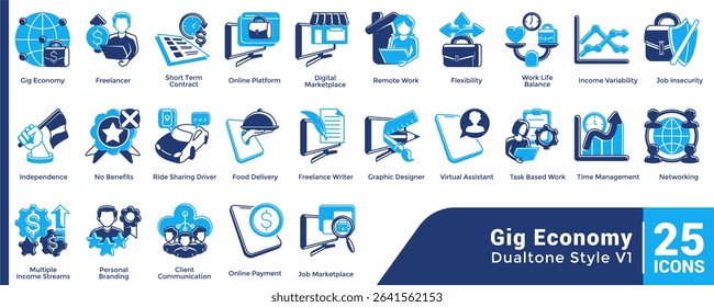 Bundle of 25 Gig Economy themed icons Dualtone style.