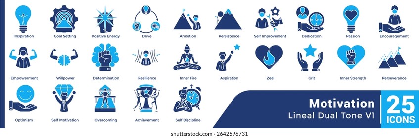 Bundle of 25 Motivation themed icons Dualtone style.