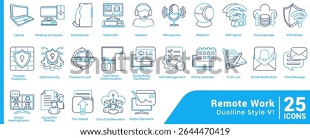 Bundle of 25 Remote Work themed icons Dual Line style.