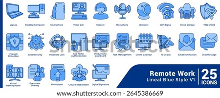 Bundle of 25 Remote Work themed icons Blue style.