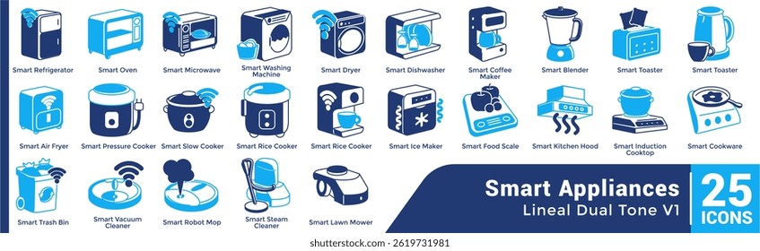 Pacote de 25 Smart Appliances ícones temáticos estilo Dualtone.