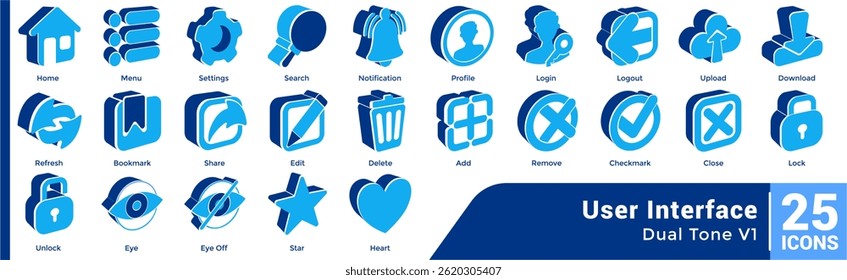 Bundle of 25 User Interface themed icons Dualtone style.