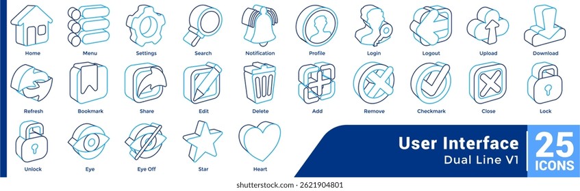 Bundle of 25 User Interface themed icons Dual Line style.