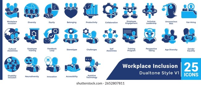 Pacote de 25 Workplace Inclusão temática ícones estilo Dualtone.