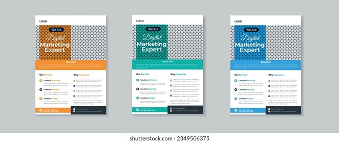 A bundle of 3  different colors business flyer template, modern business flyer template