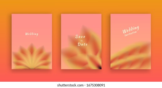 Bundle 3 set Invitation card design with decorative elements of flower petals and soft colors.