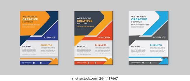 a bundle of 3 templates of a4 flyer, Flyer template layout design. business flyer, brochure, magazine or flier mockup in 
bright colors. perfect for creative professional business. vector template