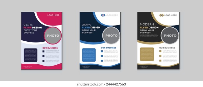 a bundle of 3 templates of a4 flyer, Flyer template layout design .business flyer, brochure, magazine or flier mockup in 
bright colors .perfect for creative professional business. vector template