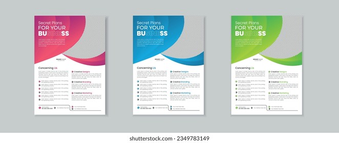 A bundle of 3 templates of different colors a4 flyer template, modern business flyer template, abstract business flyer and creative design