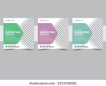 A bundle of 3 templates of different colors social media post  template, modern business social media post templates, abstract business social media post and vector templates