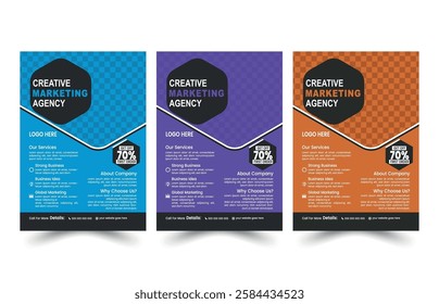 a bundle of 3 templates of different colors a4 flyer template.Corporate Business flyer template vector design