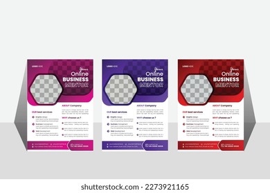 A bundle of 3 templates of different Gradient colors a4 flyer template, modern business flyer, abstract business flyer and creative design, IT company flyer and editable vector template design.