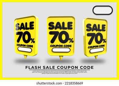 bundle of 3D flash sale discount number 70% with yellow black colors, online shop banner, special offer,Yellow 