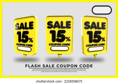 bundle of 3D flash sale discount number 15% with yellow black colors, online shop banner, special offer,Yellow 