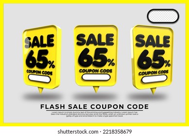 bundle of 3D flash sale discount number 65% with yellow black colors, online shop banner, special offer,Yellow 