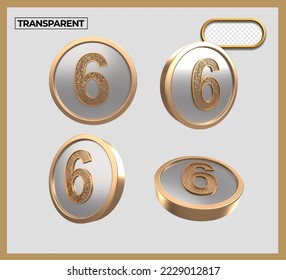 Bundle of 3D gold coin number 6 transparent
