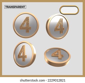 Bundle of 3D gold coin number 4 transparent