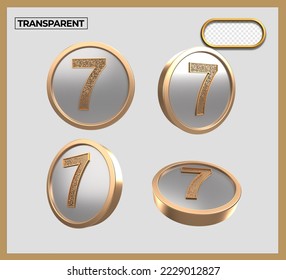 Bundle of 3D gold coin number 7 transparent