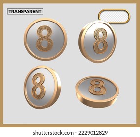Paquete de moneda de oro 3D número 8 transparente