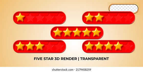 Conjunto de iconos 3d cinco estrellas elementos de plástico rojo realista colores