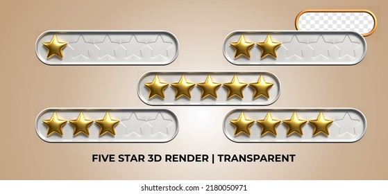 Bundle of 3d icons five stars element realistic gold style 