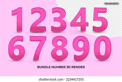 Bundle of 3D numbers 1,2,3,4,5,6,7,8,9,0 for kids education elementary pink colors