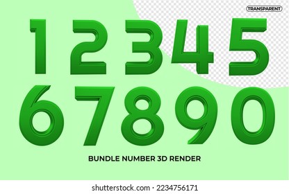 Bundle of 3D numbers 1,2,3,4,5,6,7,8,9,0 for kids education elementary green colors