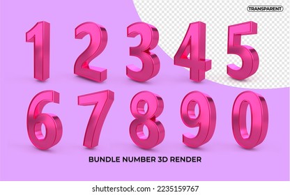 Bundle of 3D numbers 1,2,3,4,5,6,7,8,9,0 for kids education elementary pink colors