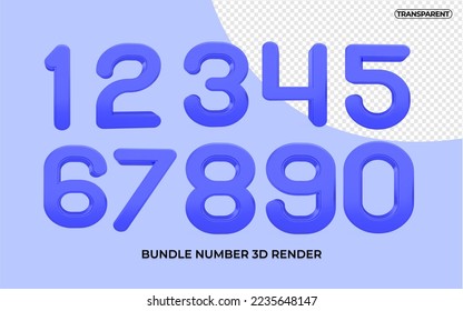 Bundle of 3D numbers 1,2,3,4,5,6,7,8,9,0 for kids education elementary blue colors