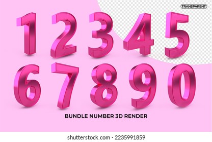 Bundle of 3D numbers 1,2,3,4,5,6,7,8,9,0 for kids education elementary pink colors