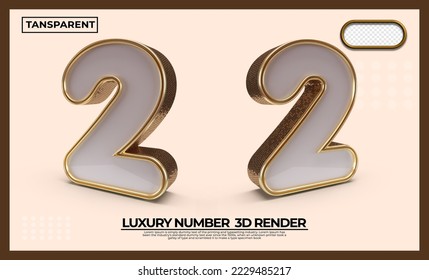 Bundle of 3D render 2 numbers gold luxury transparent for design element