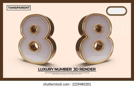 Bundle of 3D render 8 numbers gold luxury transparent for design element