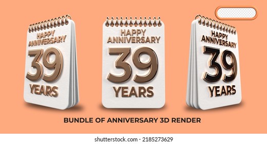 Bundle of 3D render birthday number 39, anniversary gold style age celebrate luxury