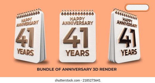 Bundle of 3D render birthday number 41, anniversary gold style age celebrate luxury