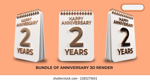 Bundle of 3D render birthday number 2, anniversary gold style age celebrate luxury