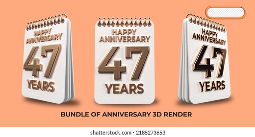 Bundle of 3D render birthday number 47, anniversary gold style age celebrate luxury