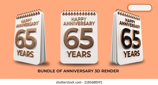 Bundle of 3D render birthday number 65, anniversary gold style age celebrate luxury