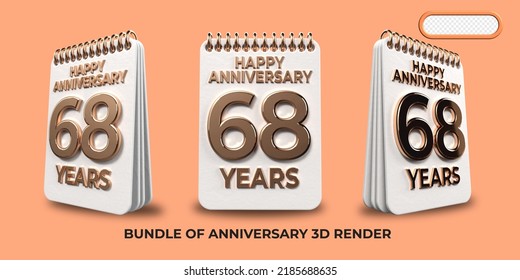 Bundle of 3D render birthday number 68, anniversary gold style age celebrate luxury