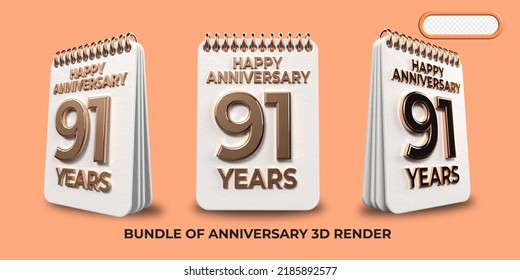 Paquete de cumpleaños de renderización 3D número 91, aniversario edad estilo oro celebrar lujo
