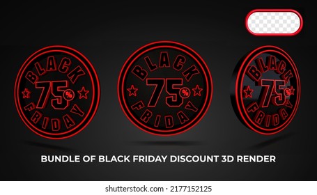 bundle of 3D render element of black friday sale discount number 75% percentage for sale product, sale discount, sale off